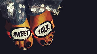 brown-and-black Sweet Talk sandal artwork, Rita Ora, feet, high heels, sandals