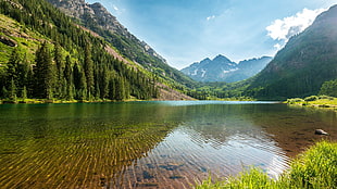 body of water surrounded by mountain during daytime