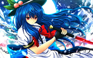 blue hair female anime character wallpaper