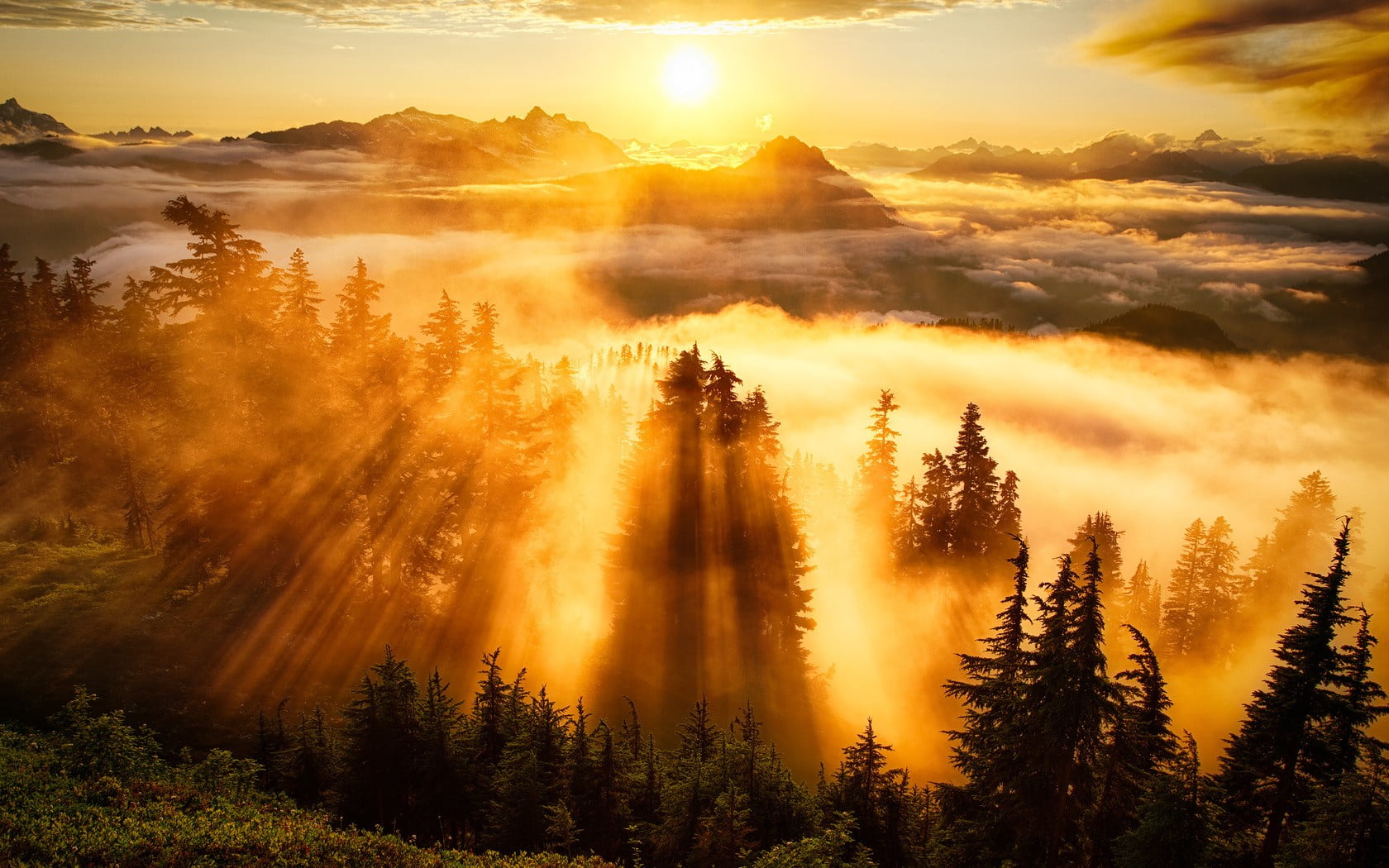 mountains with fogs, nature, landscape, mountains, sunlight