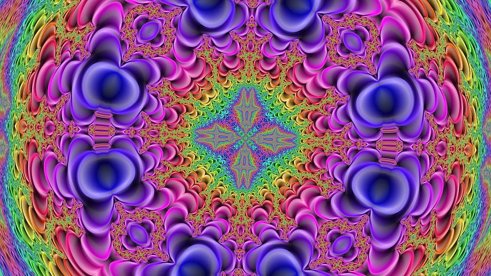 multicolored optical illusion, kaleidoscope, fractal, psychedelic HD wallpaper