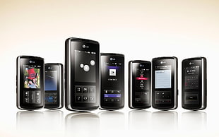 seven black LG smartphones
