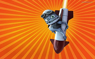Crazy frog riding white and red rocket
