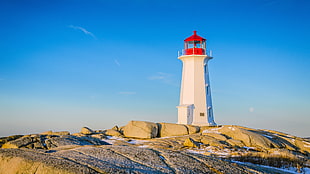 white and red lighthouse, lighthouse