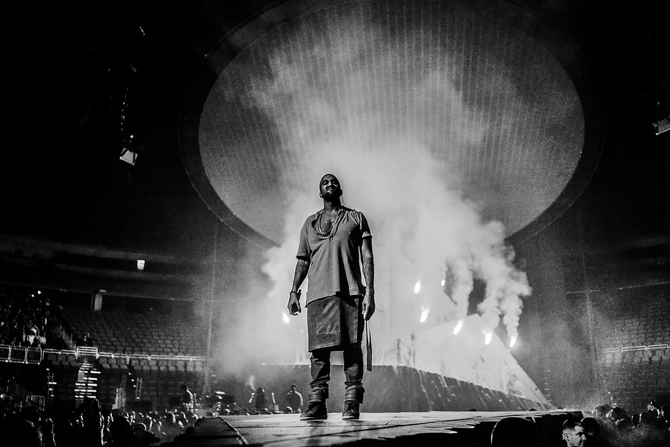 grayscale photo of man standing, Yeezus, Kanye West HD wallpaper