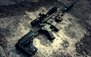 black assault rifle HD wallpaper
