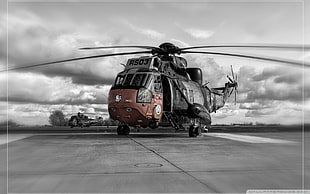 gray and brown helicopter, war, helicopters, selective coloring, vehicle HD wallpaper