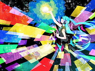 Hatsune Miku digital wallpaper, anime, colorful, DJ, music