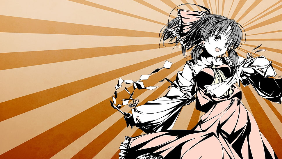 female anime character with orange dress digital wallpaper, anime, Touhou, Hakurei Reimu HD wallpaper