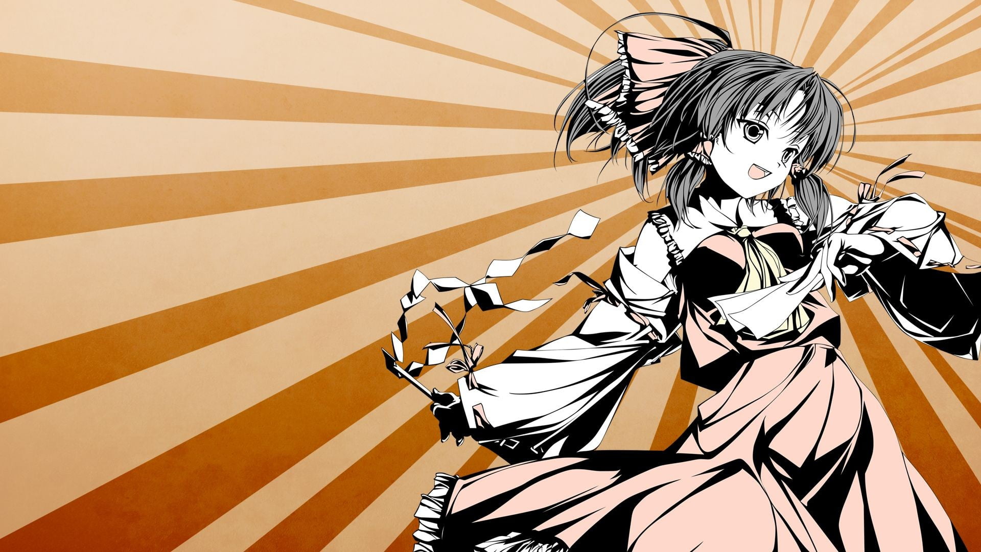 female anime character with orange dress digital wallpaper, anime, Touhou, Hakurei Reimu