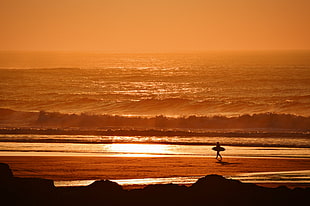 water wave, Surfer, Waves, Sunset