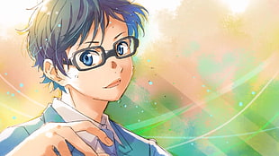 male anime character with eyeglasses, Shigatsu wa Kimi no Uso, Arima Kousei, anime, glasses HD wallpaper