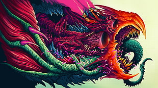 dragon illustration, psychedelic, trippy, colorful, creature