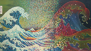 ocean waves illustration, Wave of the Future, digital art, pixel art, waves