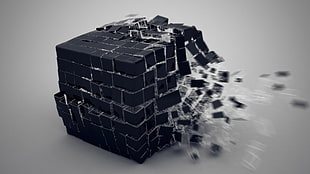 black cube, render, abstract, simple background, cube HD wallpaper