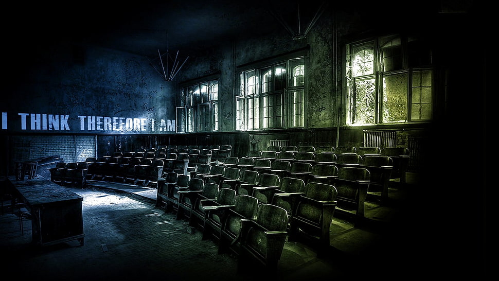 abandoned theater, classroom, quote, grunge, empty  HD wallpaper