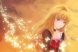 blonde hair girl anime character HD wallpaper
