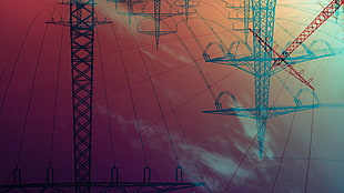 light post illustration, power lines HD wallpaper