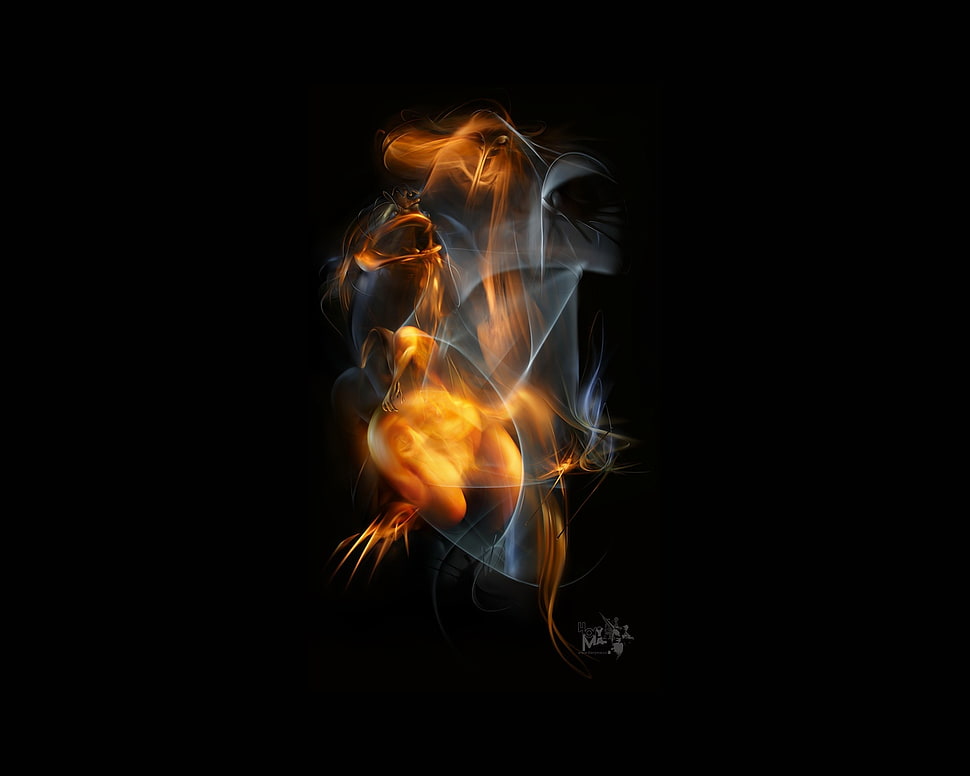 orange fire with smoke photo HD wallpaper