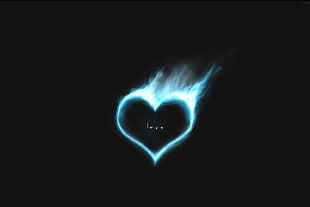 blue heart flame wallpaper, blue, love, dark, minimalism