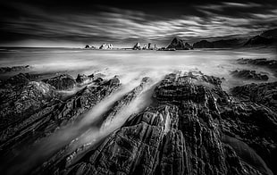grayscale timelapse photo of rocky mountain HD wallpaper