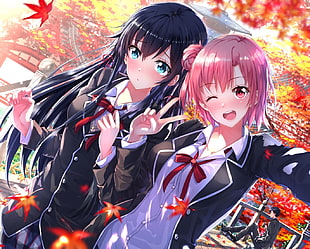 two girl in school uniform anime characters