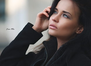 women's black zip-up jacket, Angelina Petrova, women, model, face
