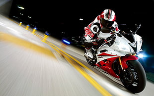 red and white sports bike, Yamaha R6, Yamaha YZF, motorcycle HD wallpaper