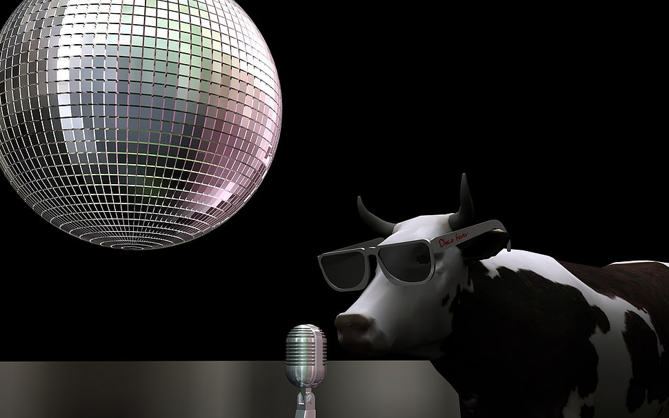 white and gray table lamp, render, cow, glasses, disco balls HD wallpaper