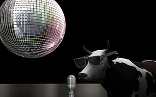 white and gray table lamp, render, cow, glasses, disco balls HD wallpaper