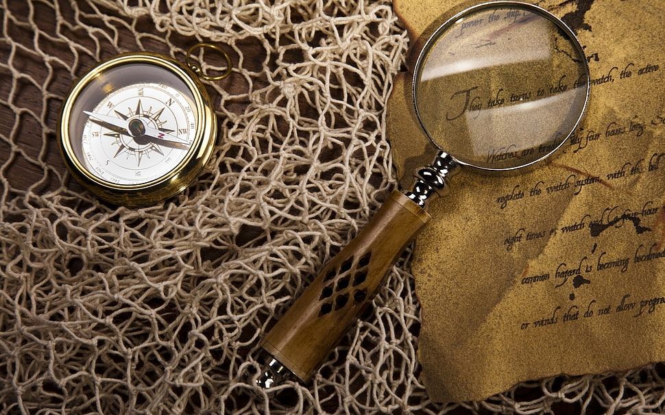 black wooden handled magnifying glass HD wallpaper
