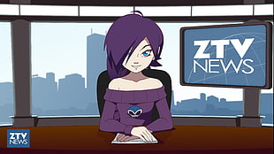 purple haired female anime character wearing purple dress, Zone-tan, Zone-sama