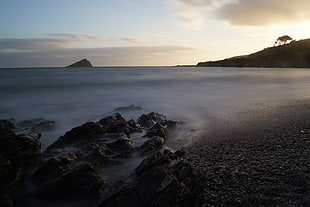 landscape shot of seashore during sunset, wembury HD wallpaper