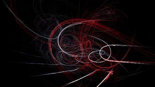 white, red, and black abstract digital wallpaper, abstract, shapes, dark, lines