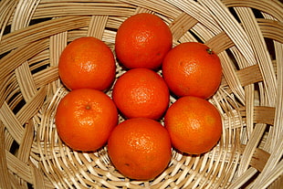 orange fruits on brown wicker basket HD wallpaper