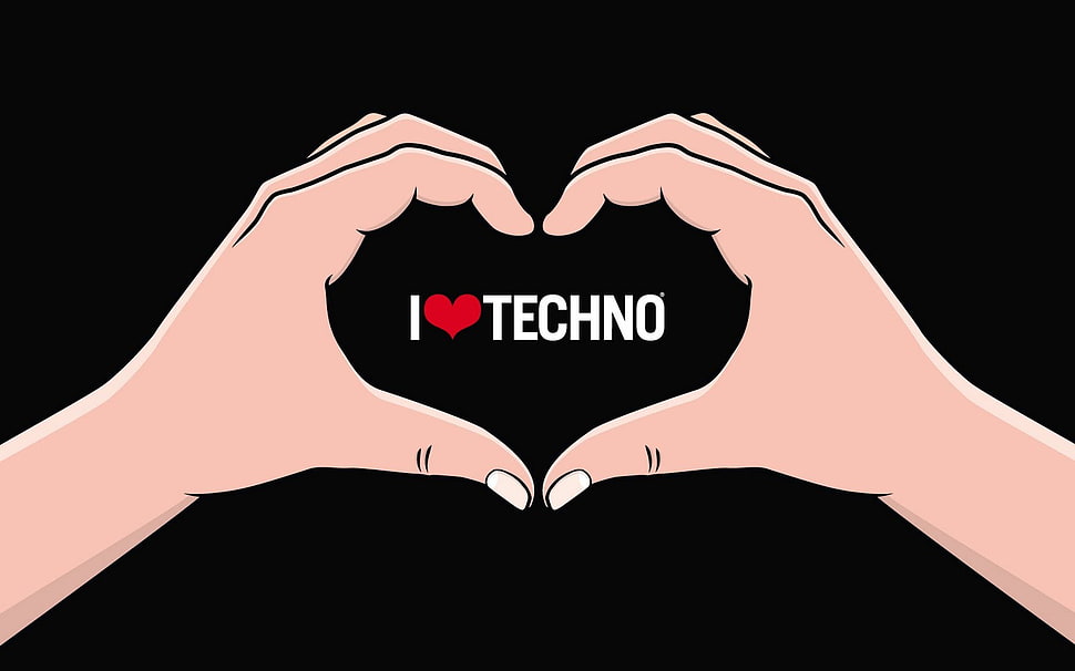 i heart Techno logo, techno, music, typography, hands HD wallpaper