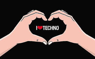 i heart Techno logo, techno, music, typography, hands