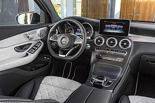 black and gray Mercedes car interior view