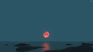 landscape photograph of blood moon HD wallpaper