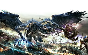 blue bird holding staff 3D wallpaper, Warhammer 40,000, tzeentch HD wallpaper