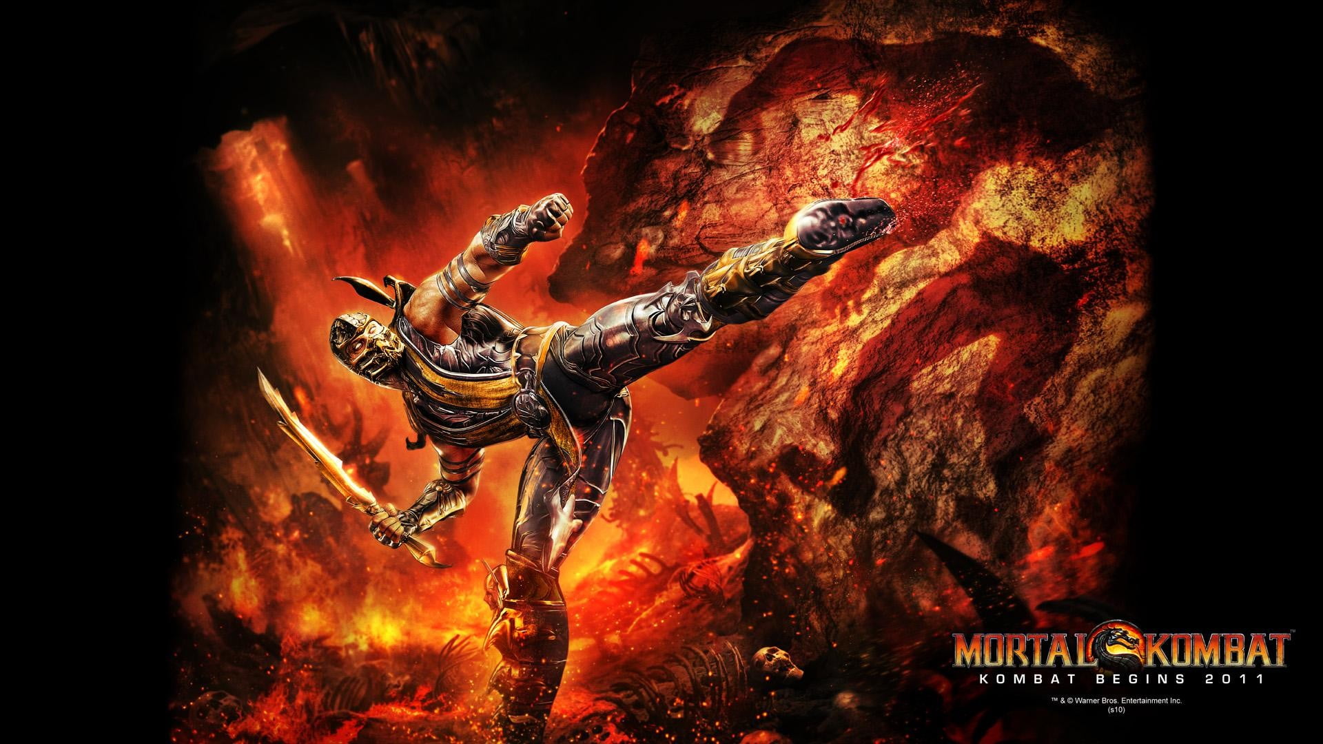 Mortal Kombat Scorpion digital wallpaper, video games