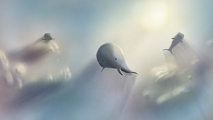 whale illustration, digital art, illustration, nature, flying HD wallpaper