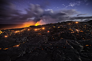 lava graphic wallpaper, lava, landscape, nature, volcano