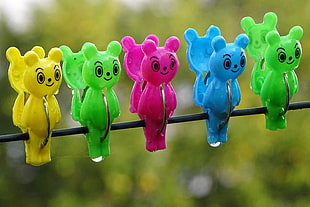 shallow focus photography of squirrel plastic clothes clips