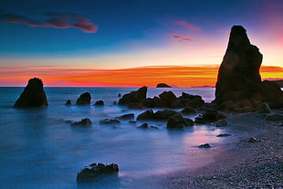 seashore with rock formation, landscape HD wallpaper