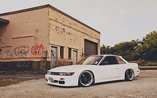 white coupe, Nissan, Silvia, Stance, car