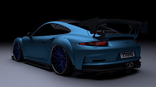 blue Porsche 911 GT3RS coupe, car, digital art, IT design