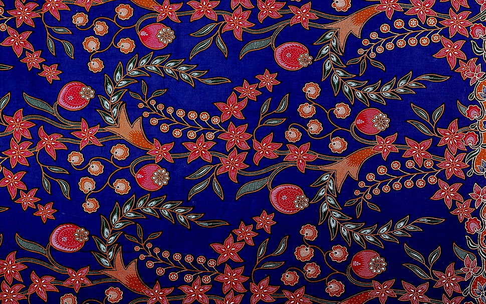 blue, pink, and orange flower print textile HD wallpaper