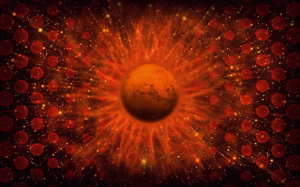orange planet illstration HD wallpaper