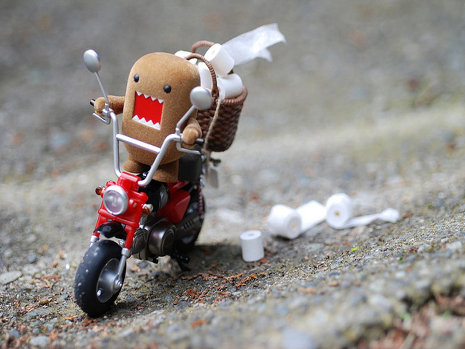 Domo riding motorcycle toy, humor, motorcycle, toys, toilet paper